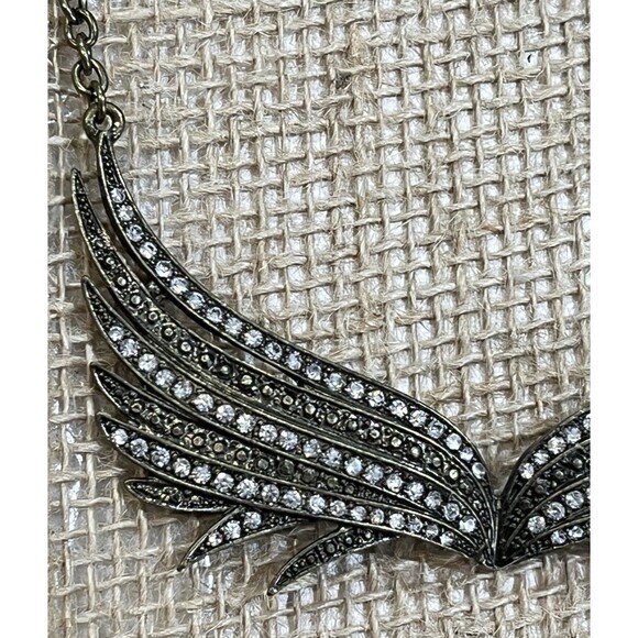 Angel Wings Pendant Necklace Antique Gold CZ Rhinestones Whimsigoth Fairy Grunge - Picture 4 of 8